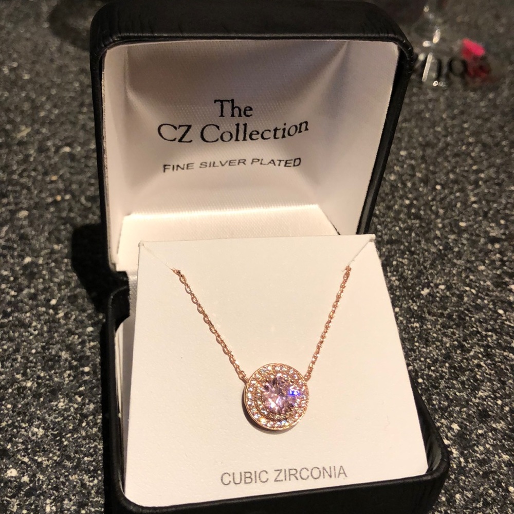 Pink and white rose gold circular necklace